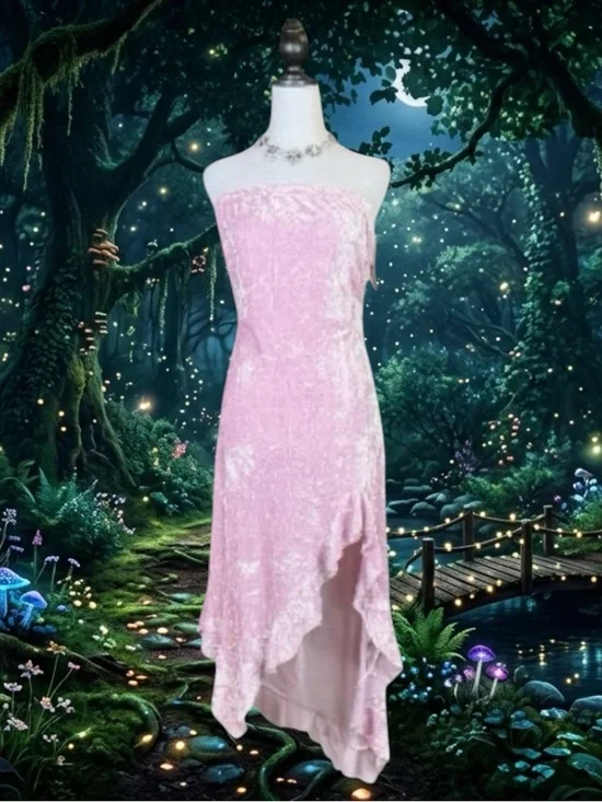 Urban Outfitters Silence + Noise NWT Boho Fairycore Pink Crushed Velvet Dress L - Picture 1 of 8